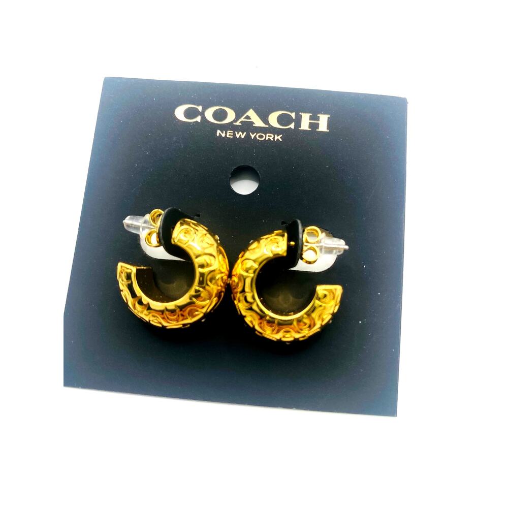 Coach Quilted Signature Chunky Hoop Earrings